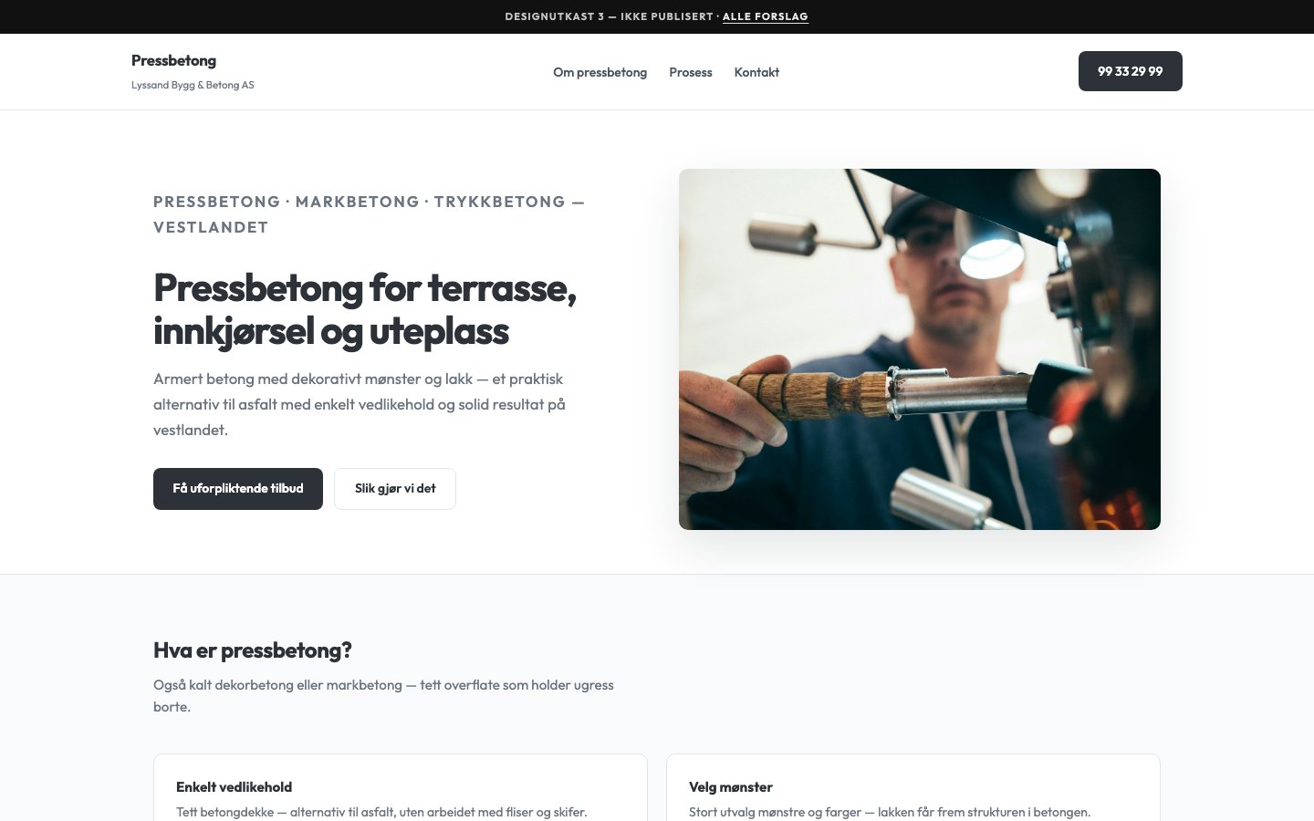 Forhåndsvisning: Pressbetong — Profesjonell & oversiktlig